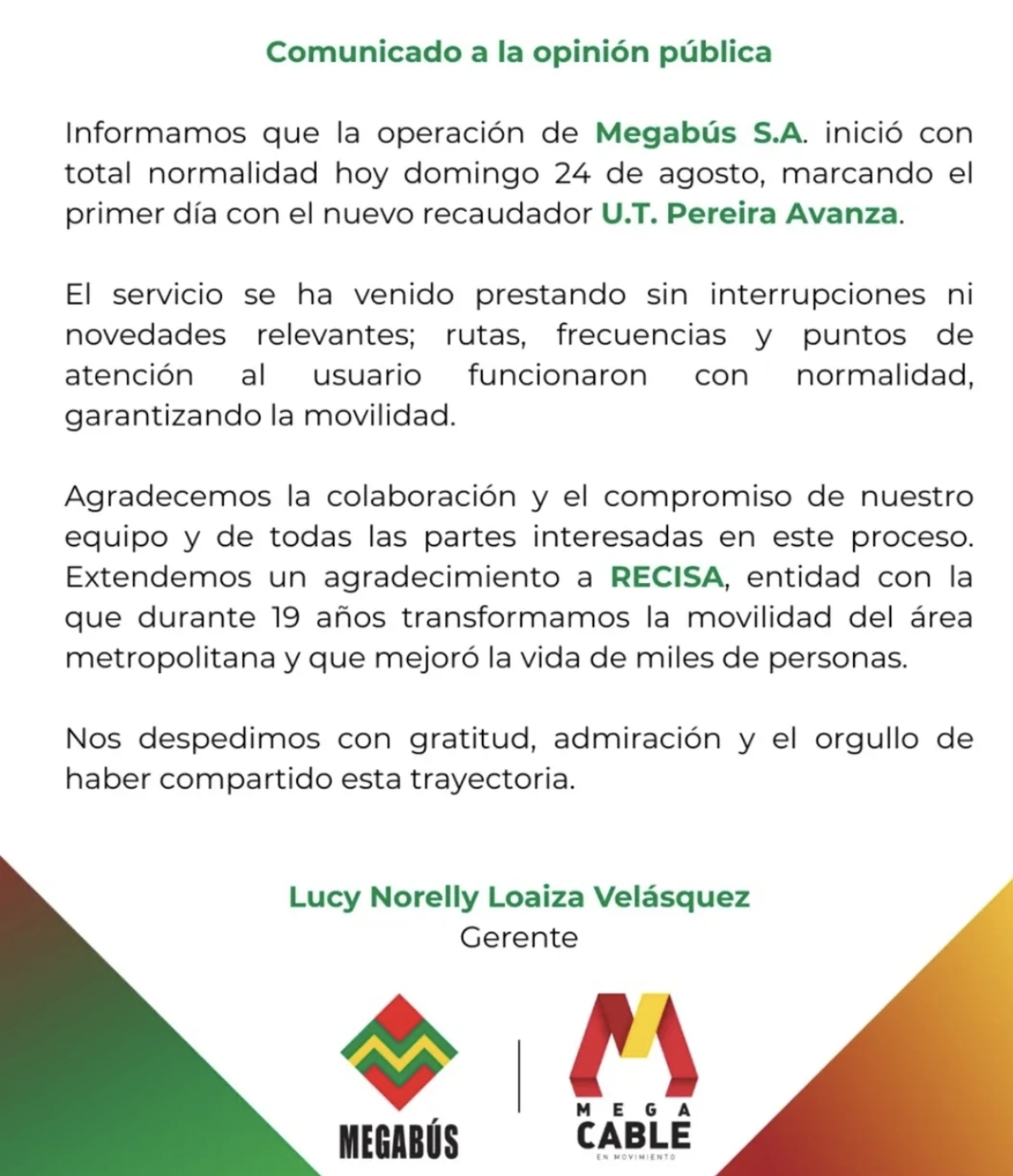 Comunicado Megabús
